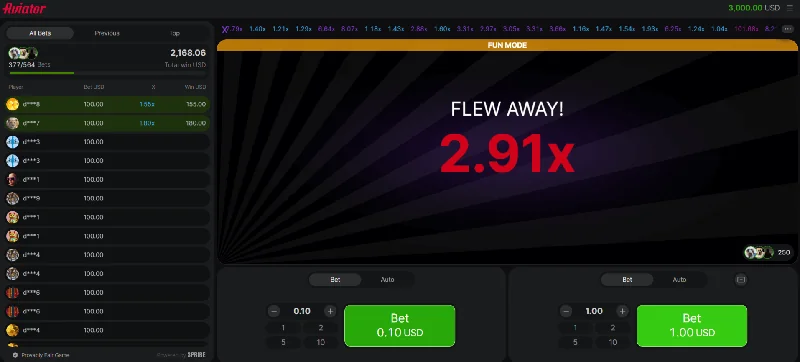 Screenshot di Aviator