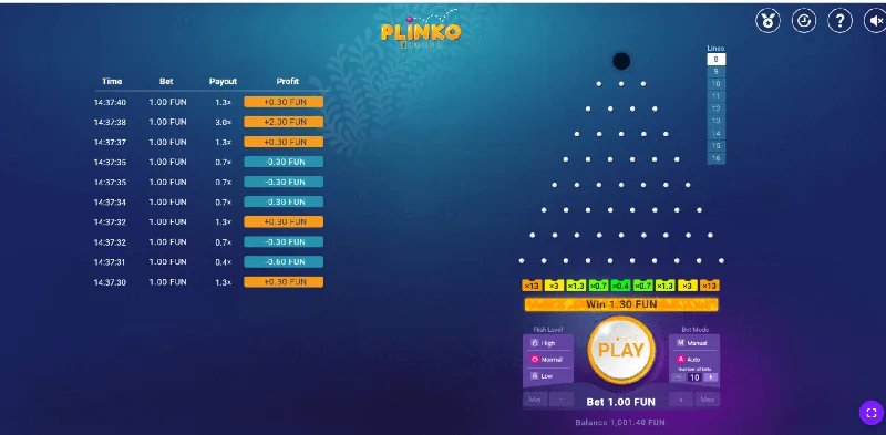 Screenshot di Plinko