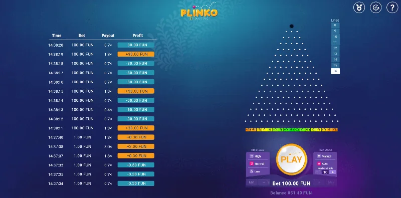 Screenshot di Plinko